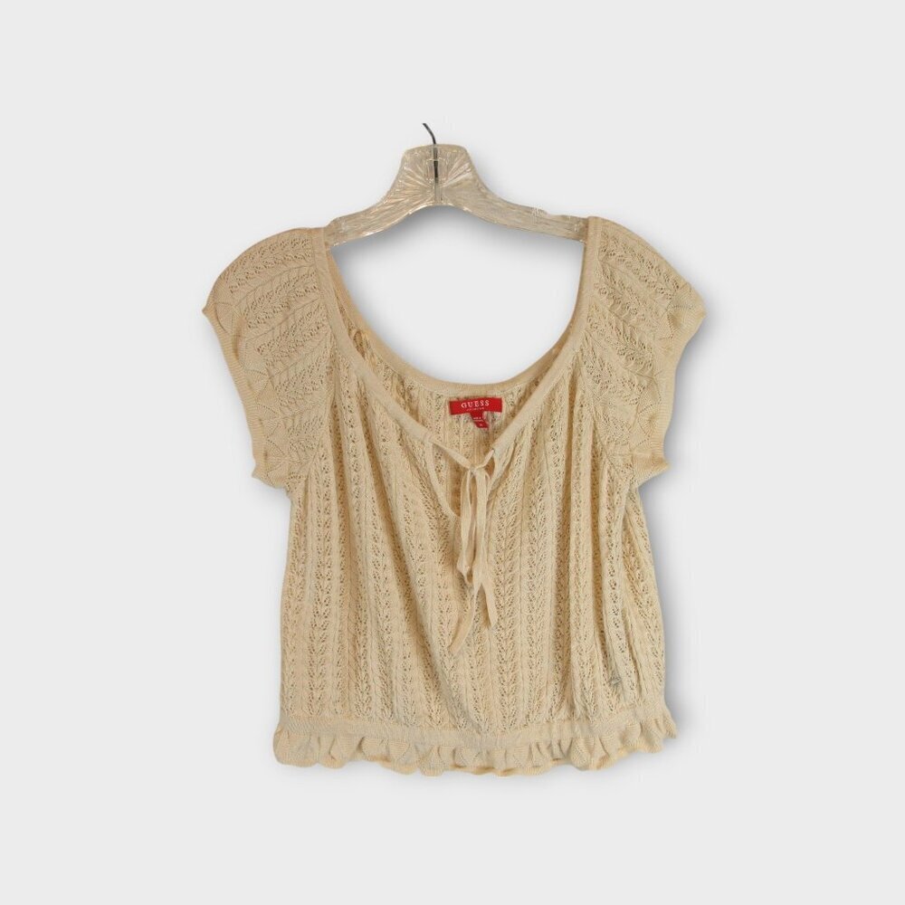 Guess Women's Lace Knit Peasant Top Size M Cream Crochet